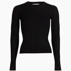 MICHAEL KORS COLLECTION 100% Merino Wool Sweater Black Long Sleeve Tie Accent Sm